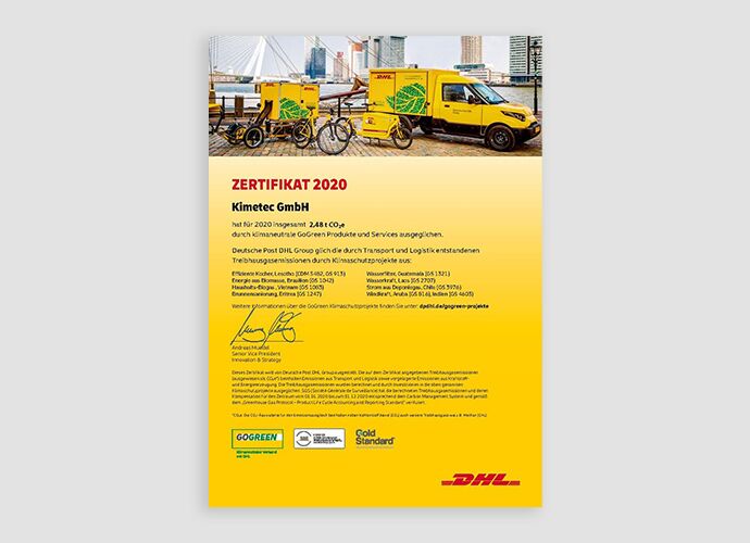 DHL Zertifikat für klimaneutralen GoGreen transport